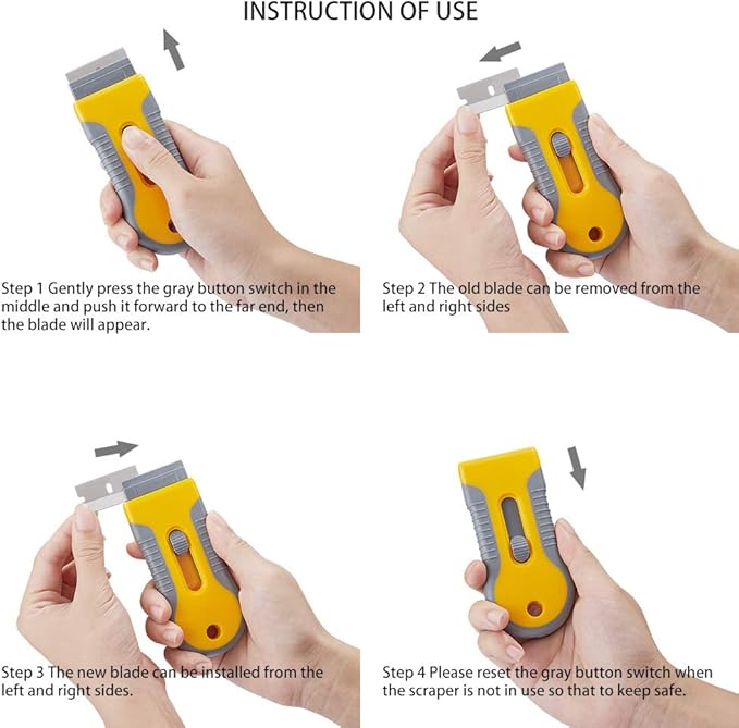 Razor Blade Scrape with 15pcs Extra Blades, Scraper Tool, Razor Blade Retractable, Paint Stripping Tool, Cleaning Tool for Removing Labels, Stickers, Decals, Paint from Glass and Stovetop-WEGAZ