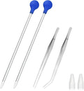 2 Pcs 18.5 in Long Pipette with 2 Pc Stainless Steel Feeding Long Tweezers for Fish Tank Coral Food Feeder Long Syringe Aquarium Coral Feeding Tube for Marine Fish Reef Aquatic Plant