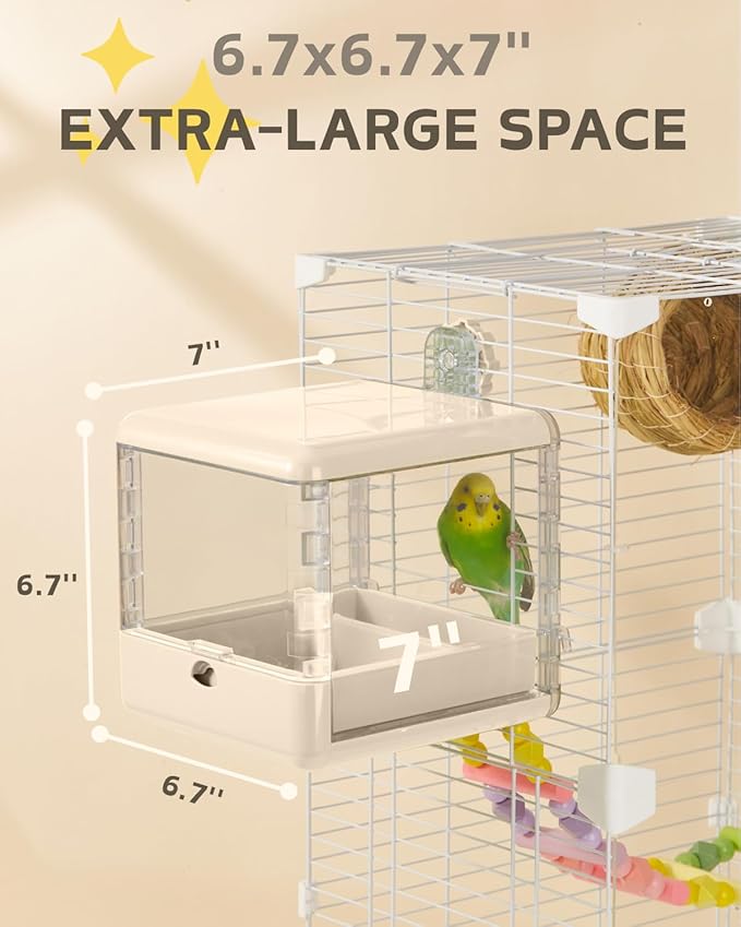 septillar Bird Feeder and Bath for Cage, Hanging Bird Bathtub Bath Shower Box Bowl, Bird Cage Accessories Suitable for Small Medium Birds, Parrots, Lovebirds, Finches, Parakeets, Mannikin (White)