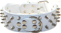 Serijoars Spiked Studded Dog Collar, PU Leather Dog Collar, Adjustable Pet Collars for Medium or Large Breed Pet (L, White1)