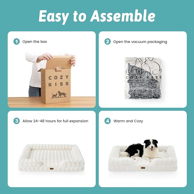 Self Warming Dog Bed for Large Size Dog, Faux Fur Orthopedic Puppy Sofa with Washable Removable Cover, Bolster Orthopedic Egg Crate Foam Bed for Pet Up to 100 lbs, XL 44x32x7 inch, Beige