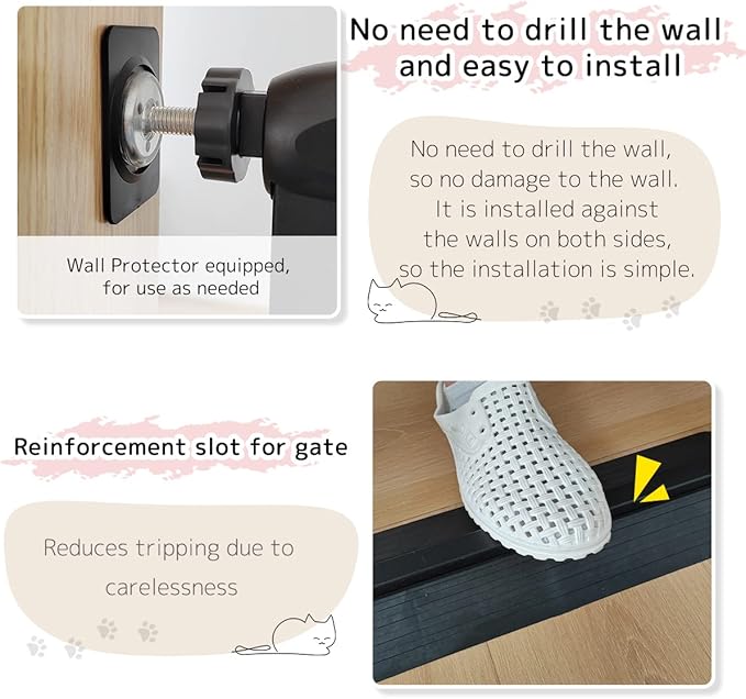 Lumizone Extra Tall Cat Gate 61.02" High Pressure Mounted Extra Wide 26.38"-30.11" (17Sizes) 1.37" Gap No Drilling Auto-Close Tall Pet Gate for Dogs (Black, 26.38"-30.11" W)