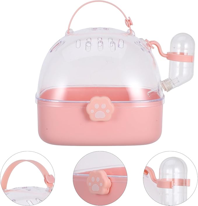 Small Pet Carrier Cage with Water Bottle Portable Hamster Travel Cage for Outdoor Use Pink Small Animal Carrier for Rabbits, Gerbils, and Birds