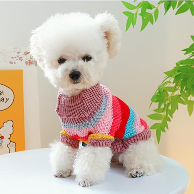 Rainbow Puppy Sweater for Small Dog Pullover Knitted Dog Sweatshirt Cable Cat Knitwear Warm Pet Clothes for Kitten Chihuahua Yorkie Toy Poodle XXS (Rainbow, X-Large)