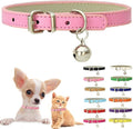 Pink XS Dog Collar with Bell, Soft Pu Leather Cat Collars Adjustable Buckle for XXS Extra Small Medium Tiny Female Girl Pets Puppy Kitten Teacup Yorkie X-Small