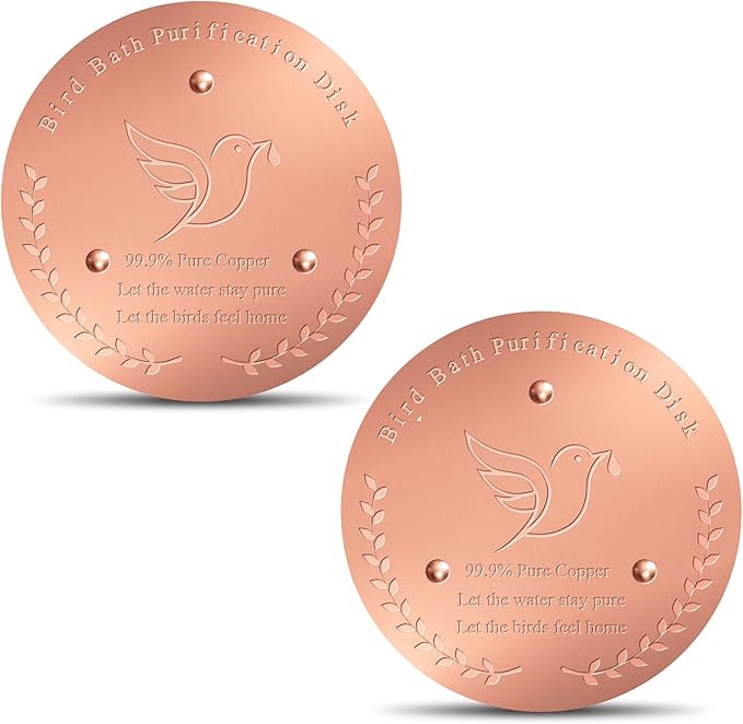 Bird Bath Copper Disk, Sturdy 1mm 99.9% Pure Copper Disk, Triple-Point Support Ensures Clean Water Year-Round, Fits Most Outdoor Birdbath Bowls (2)