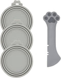 Pet Food Can Spoon & 3 Pcs Can Covers | Cute Paw Shape Opener Spatula Cat Wet Food Spoon | Universal BPA Free Silicone Lids for Dog Cat Cans(Grey)