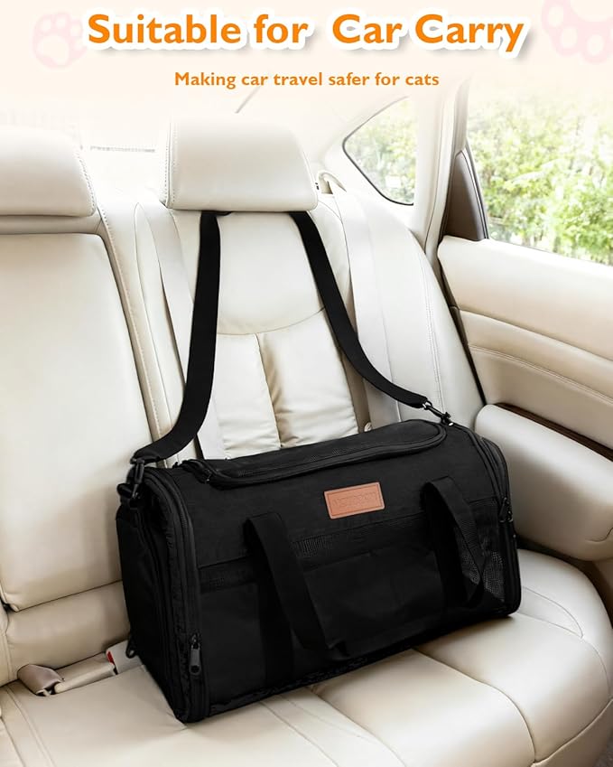 PETUX Airline Approved Pet Carrier - 17x11x9.5 in, Underseat, Top & Side Entry, Soft Sided Cat Dog Carrier for Small Cat & Dog Up to 12 lbs with Breathable Anti-Scratch Mesh for Travel & Vet - Black