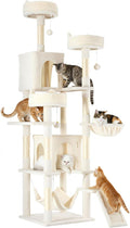DUMOS Tall Cat Tree 75 Inch, Large Multi-Level Cat Tree Tower with Condo, Perches, Sisal Scratching Posts Board and Hammock, Pet Play House with Dangling Balls for Indoor Cats, Beige