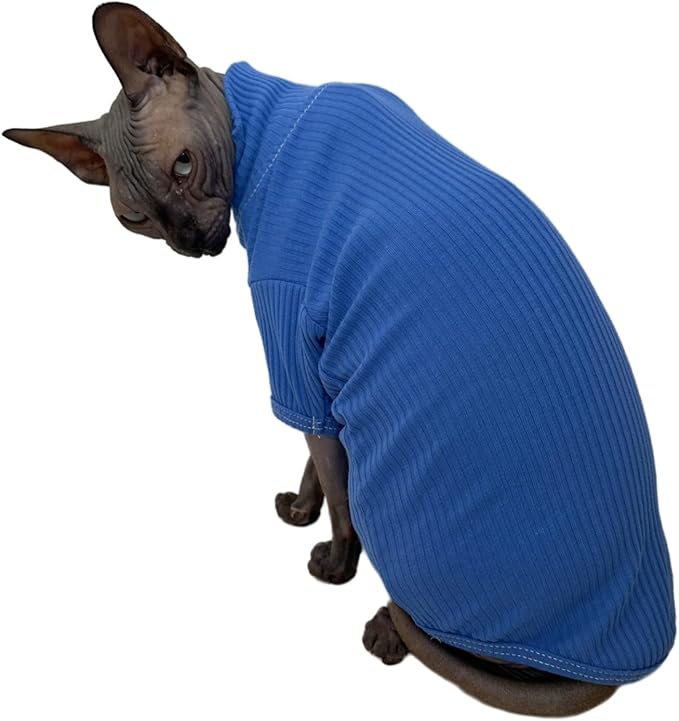Sphynx Cats Shirt Cat Turtleneck Cotton Sweater Pullover Kitten T-Shirts with Sleeves Cat Pajamas Jumpsuit for Sphynx Cornish Rex, Devon Rex, Peterbald (XX-Large (Pack of 1), Deep Blue)