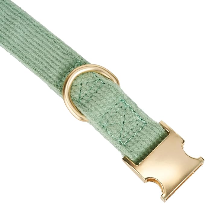 Soft Cotton Dog Collar with Metal Buckle Adjustable Heavy Duty Comfy Corduroy Collars for Small Medium Large Dogs,Grass Green,Large