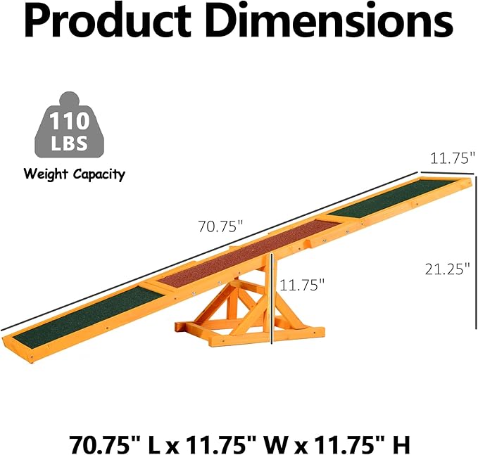 71" Dog Agility Seesaw Outdoor for Training and Exercise, Wooden Agility Dog Training Platform Equipment - Dog Obstacle Course Backyard Run Game Toy (Natural)