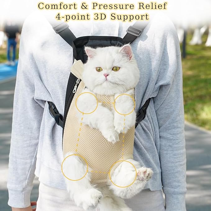 Dog Carrier Backpack, Adjustable Puppy Front Carrier Backpack, Ventilated Dog Chest Carrier for Hiking Camping Travel, Sling Bag for Small Medium Dog Cat Rabbit Puppies, Suit 13-15 lbs (Beige, XL)