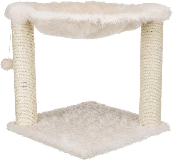 TRIXIE Baza XXL Cat Scratching Posts, Indoor Cat Furniture with Plush Hammock, Jute Scratcher Posts and Dangling Toy Ball, 18.1" L x 18.1" W x 19.7" H, Cream