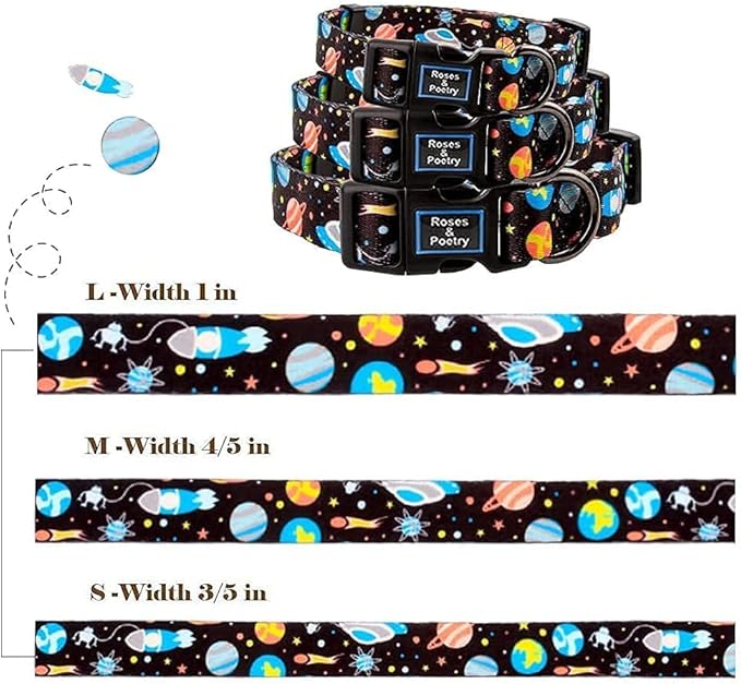 Roses&Poetry Dog Collar with Colourful Star Patterns, Adjustable Durable Puppy Collars for Small Medium Large Dogs (Star-S)