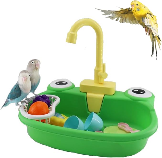 PINVNBY Parrot Bath Tub Bird Automatic Bathtub with Faucet Multifunctional Parakeet Shower Box Bird Bathroom Toys for Small Medium Birds