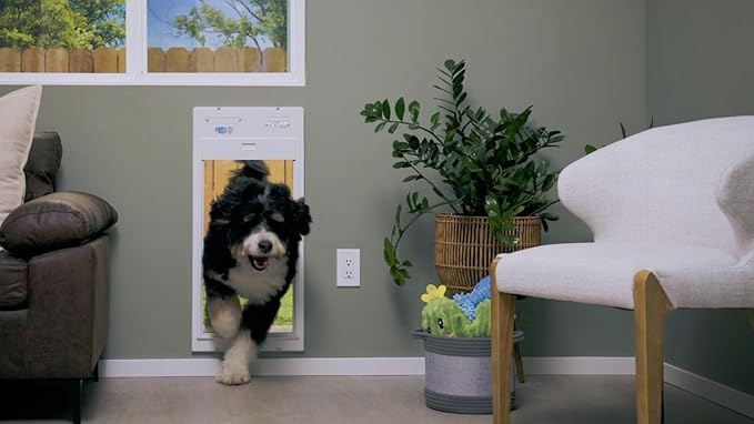 Power Pet Automatic ROLL UP Door by High Tech Pet Brand - Motorized Panel Rolls Up - Pet Operated - Remote App Control - 24/7 Exit & Entry Timers (Wall Mount, Large)
