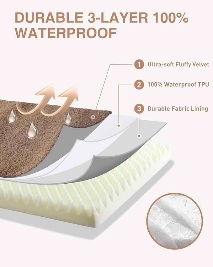 KSIIA Orthopedic Dog Bed Crate Waterproof Pet Mats for Medium Dogs Deluxe Plush Washable Pet Bed with Egg Crate Foam & Removable Cover, 29 x 18 Inch, Brown