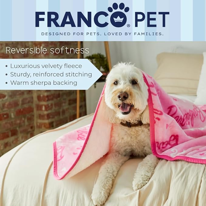 Franco Pet Barbie XL Oversized Super Soft Cozy Waterproof Sherpa-Backed Blanket Throw for Large Dogs, Couch/Bed/Car, 60x80 (Officially Licensed Product)