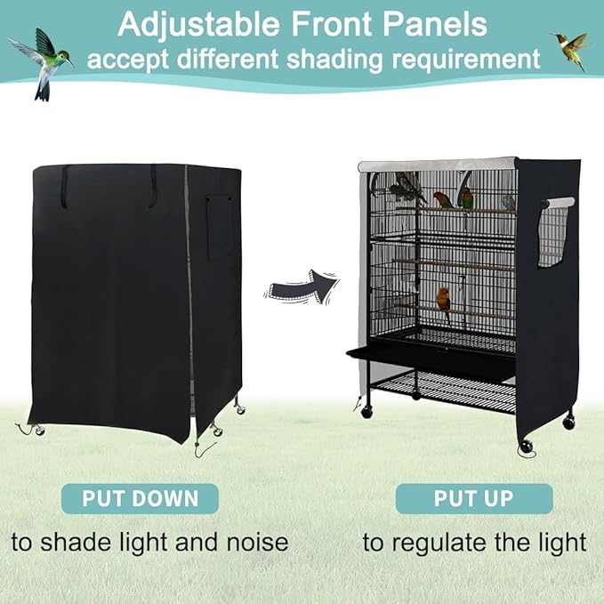 Universal Bird Cage Cover, Dark Colored Drape for Animal Crate, Waterproof & Washable Night Cover for Cages, Distraction and Light Eliminator for Mink, Totoro, Parakeets, Parrot (L - 31”L×22”W×41”H)