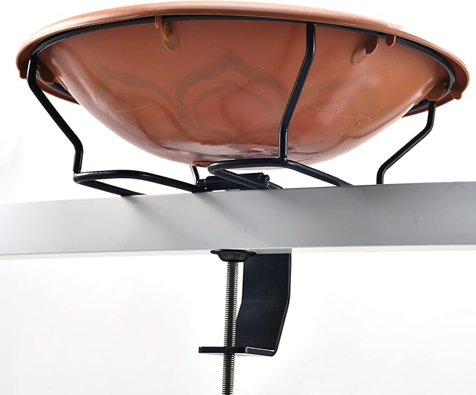 Bird Bath Deck Mounted 12 Inches, Deck Adjustable Steel Clamp 3.5 Inches, Balcony Railing Birdbaths Unheated(Brown)