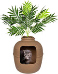 Good Pet Stuff Hidden Litter Box Planter, Decorative Cat Litter Enclosure with Carbon Filter, Artificial Plant, Easy Clean, Indoor Design, Original Round Style, Base Kit, Mocha Brown