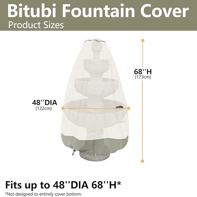Bitubi Fountain Cover（48"x68"） 600D Oxford Cloth Garden Fountain Statue Protective Cover with Drawstring Waterproof Windproof Fountain Protector
