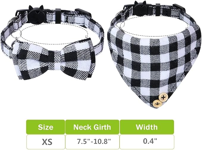 Faleela Cat Collar Bandana Bells Set - 2 Pack Set Cat Collar Breakaway with Cute Bow Tie and Bell, Adjustable from 7.8-10.5 Inch, Soft and Comfortable for Kitty and Some Puppies