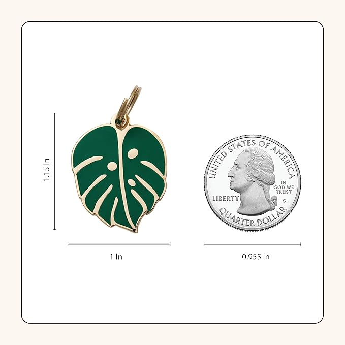 Two Tails Pet Company Personalized 'Monstera Leaf' Pet ID Tag & Collar Charm - Custom Engraved Dog Tags for Pets - Luxury Brass, Gold Plating