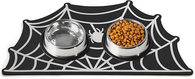 Pet Mats for Food and Water Dog Cat Food Mats Pet Feeding Mat Anti-Slip No Stains Quick Dry Floors Waterproof Placemat for Pet Food Water Bowl Mat Halloween Decorations - 23.6"x15.7" Spider Web