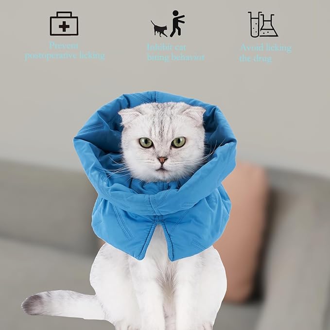 Cat Recovery Collar, Soft Adjustable Cat Cone Alternative, Lightweight Waterproof Fasteners Collars for Cats Kittens Puppies, After Surgery Stop Licking, Skin Protectionor or Post-Surgery.