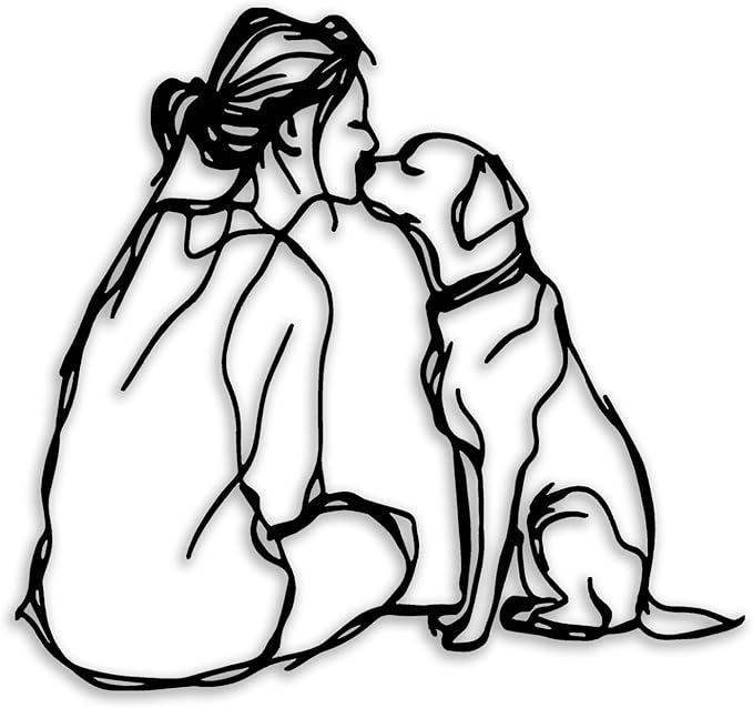 Woman Dog Metal Wall Decor - Pet Lover Room Decor Wall Art Home Decor for Living Room, Bedroom, Dining Room, Bathroom, Office, Pet Shop (Black)