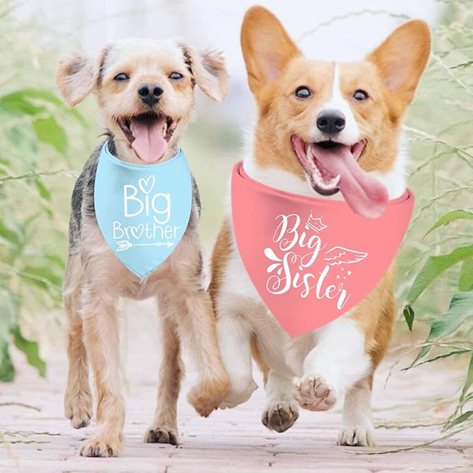 Big Sister Big Brother Dog Bandanas, Adjustable Double Sided Pet Bandana for Pregnancy Announcement, Triangle Scarf for Small Medium Large Dogs, Puppy Sibling Reveal Accessories 2 Pack
