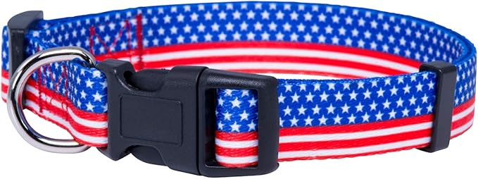 Native Pup American Flag Dog Collar- Red White and Blue- Patriotic Collars for 4th of July, USA- Adjustable Small, Medium, Large Breed Dogs (Small, Flag II)