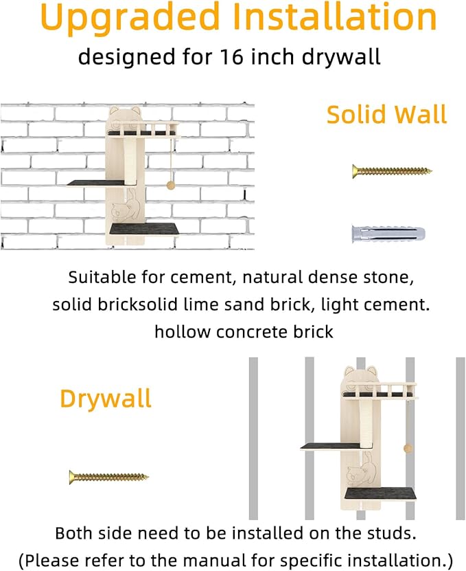 Cat Wall Shelves, 3 Platform Kitten Wall Furniture, DIY for Painting Cats Scratching Post with Sisal Scratching Post and Ball Toy