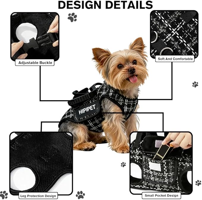 Dog Lift Harness Dog Carrier Adjustable Carrier Sling for Small and Medium Cats with Small Pet Treat Bag Outdoor Hiking (Black L 8-14lb)