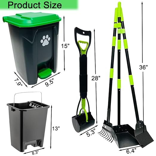 20L Dog Poop Trash Can Outside with Pooper Scooper & 50 Waste Bags- Outdoor Dog Poop Trash Can with Lid, Foot Pedal and Removable Inner Bin Waterproof and Odor Control