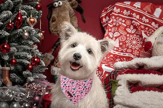 Lionet Paws Cotton Christmas Dog Bandanas Pink,Gloves Tree Comfortable Dog Bandana Bibs Scarf Dogs Kerchief,Autumn Scarves for Medium Large Dogs Pets