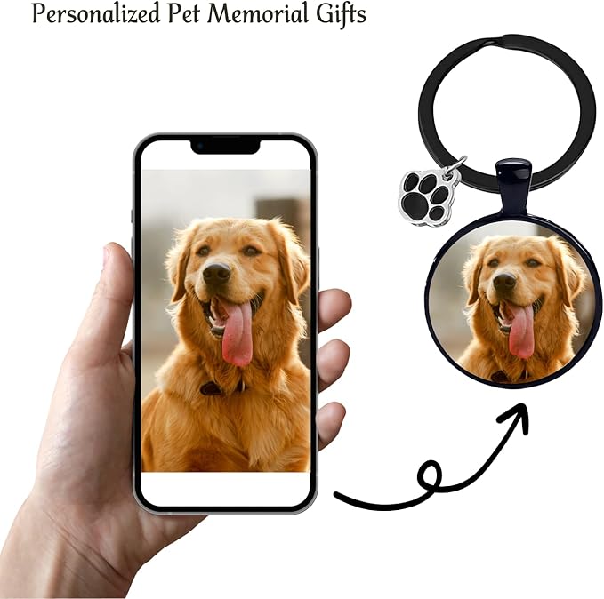 Custom Pet Photo Keychain Personalized Photo Pawprint Dog Tag Keychain Engraved Keyring Animal Pet Lover