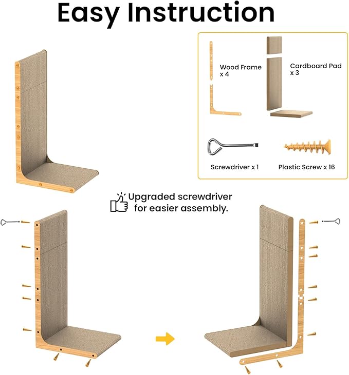 Cardboard Cat Scratcher,23 Inch L Shape Scratch Pad Wall Mounted,Vertical Scratching Board, Durable Cardboard to Protect Furniture for Indoor Cats,Wood Grain Large