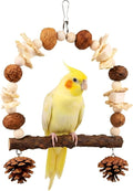 Bird Swing Toy with Cuttlebone & Corn Husks - Hanging Parrot Perch with Chewing Pine Cones - Cage Shredding Accessories for Cockatiels Parakeets Conures Budgies