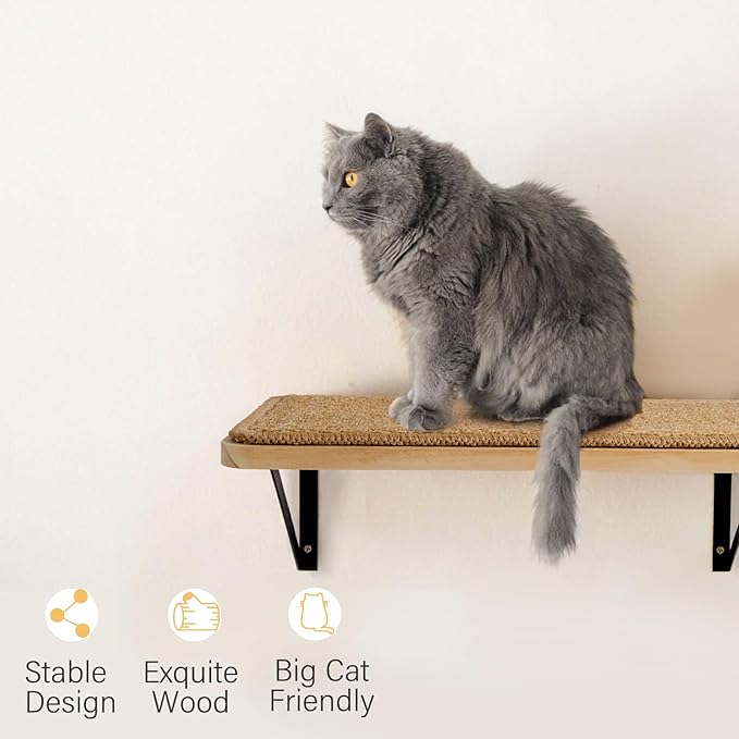 2Pack Wooden Cat Wall Shelves with Sisal Mat,16x9.8 Inch Cat Wall Step and Bed for Sleeping,Scratching and Playing.