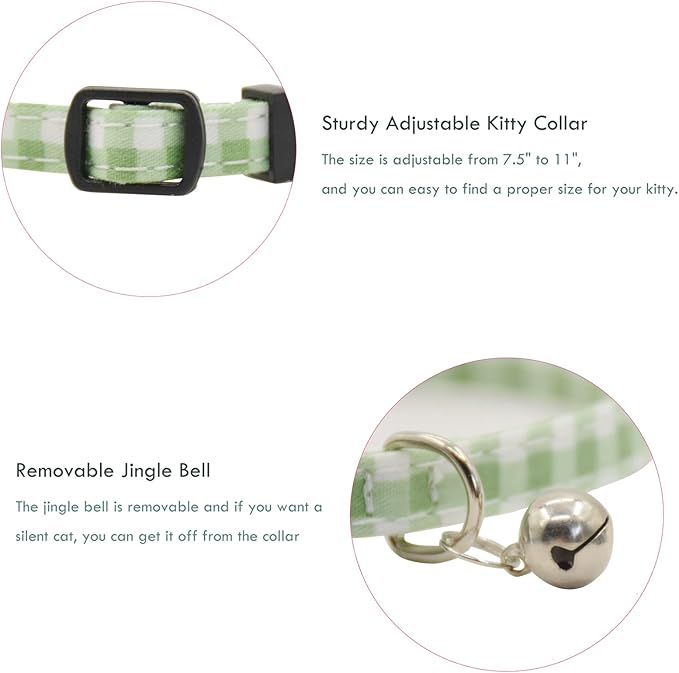 Breakaway Cat Collars with Bell, Set of 3, Durable & Safe Cute Kitten Collars Safety Adjustable Kitty Collar for Cat Puppy 7.5-11in (Plaid-2)