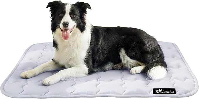 Luciphia Premium Dog Cooling Mat Non-Slip Q-MAX>0.5 Self-Cooling Pad for Medium Pet Indoor Portable Kennel Puppy Bed for Summer Crate Pad for Dog Washable Light Grey 30x40 inches