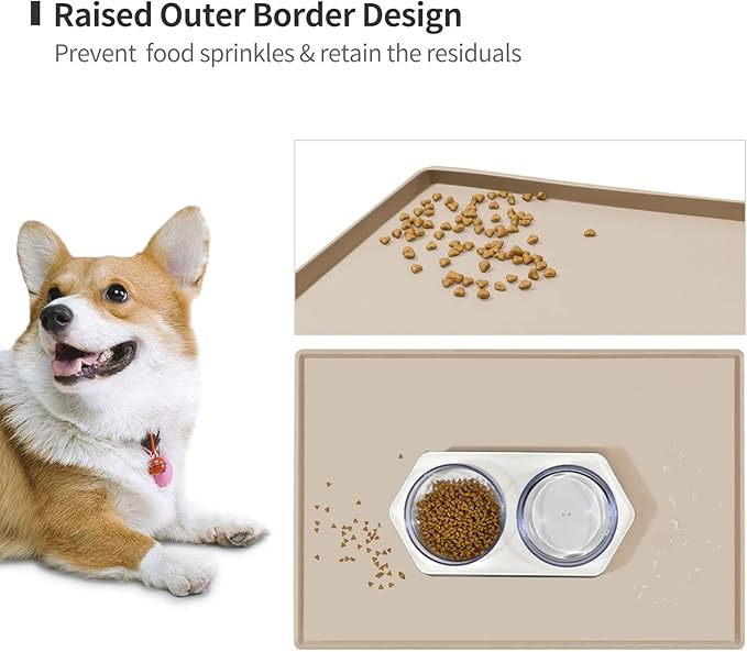 Dog Food Mat,Silicone Waterproof Food Tray,Non Slip Pet Bowl Mats Placemat,1" Raised Edge,Suitable for Most Small and Medium Sized Pets,32" x 24"