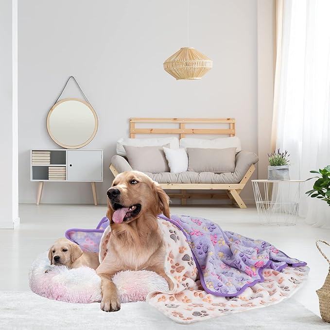Dono 1 Pack 3 Dog Blankets, Soft Fluffy Fleece Pet Blanket Warm Sleep Mat Paw Print Design Puppy Kitten Throw Blankets Doggy Blanket for Dogs