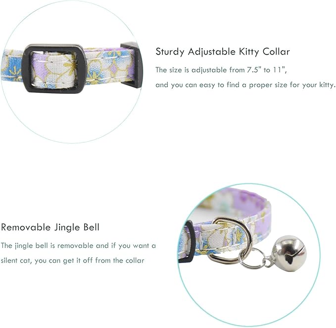 Breakaway Cat Collars with Bell, Set of 3, Durable & Safe Cute Kitten Collars Safety Adjustable Kitty Collar for Cat Puppy 7.5-11in (Purple,Red,Blue1)