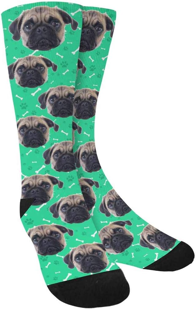 Custom Face Socks, Personalized Dog Lover Pet Photo Picture on Socks Unisex Athletic Crew Socks for Men Women