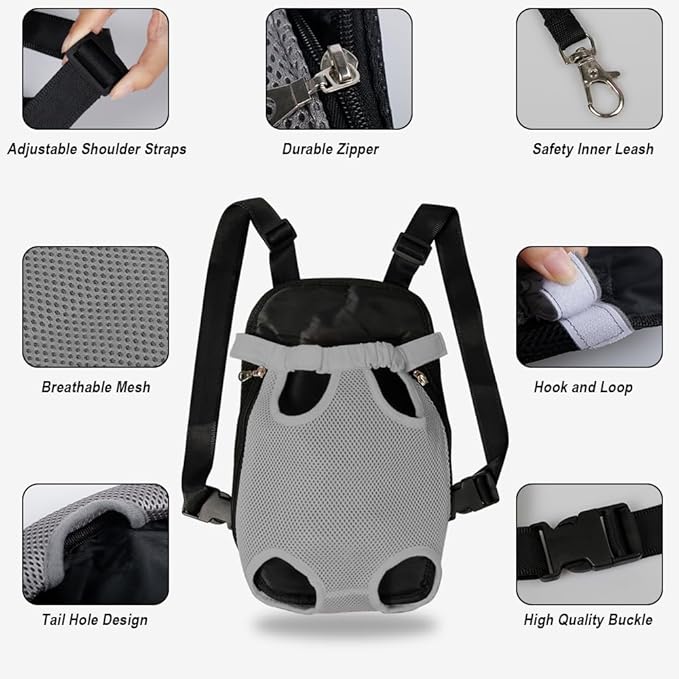 FEimaX Dog Carrier Backpack Pet Legs Out Front Cat Travel Bag, Adjustable Puppy Backpacks Carriers Hands-Free for Small Medium Dogs Cats Hiking Traveling Camping Daily Walking