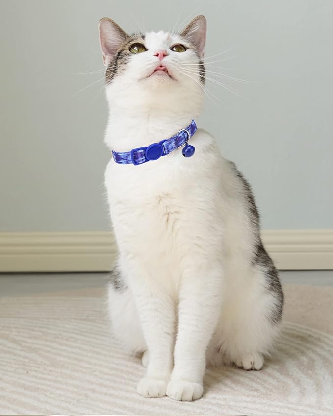 SOLMOONY Cute Cat Collar for Girl Boy,Colorful Breakaway Cat Collars with Bell 2 Pack，Adjustable Printed Nylon with Safety Buckles Kitten Collar (Starry Sky)